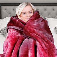 Laura Hill Double-sided Large 220 X 240cm Faux Mink Throw Rug Blanket 800-gsm Heavy - Red Kings Warehouse 