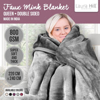 Laura Hill Double-sided Large 220 X 240cm Faux Mink Throw Rug Blanket 800-gsm Heavy - Silver Kings Warehouse 