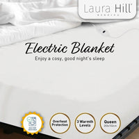 Laura Hill Electric Blanket Queen Size Fitted Underlay Winter Throw - White Kings Warehouse 