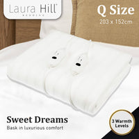 Laura Hill Electric Blanket Queen Size Fitted Underlay Winter Throw - White Kings Warehouse 