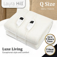 Laura Hill Electronic Fleecy Electric Blanket Heated Fitted Queen Size Bed Safety 9 Levels Kings Warehouse 