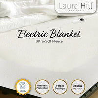 Laura Hill Heated Electric Blanket Double Size Fitted Fleece Underlay Winter Throw - White Kings Warehouse 