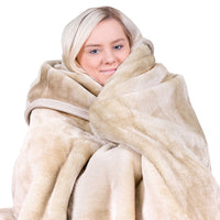 Laura Hill Mink Blanket Double Sided 600GSM Queen Size Beige Kings Warehouse 