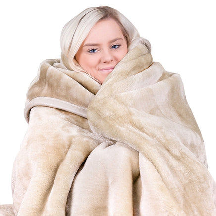 Laura Hill Mink Blanket Double Sided 600GSM Queen Size Beige Kings Warehouse 