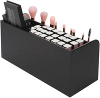 Leather Makeup Brush Cosmetic Organiser Storage Box with Pink Pearls, Acrylic Cover and 3 Compartments(Black) Kings Warehouse 