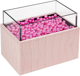 Leather Makeup Brush Cosmetic Organiser Storage Box with Pink Pearls and Acrylic Cover (Pink) Beauty Bazaar Kings Warehouse 