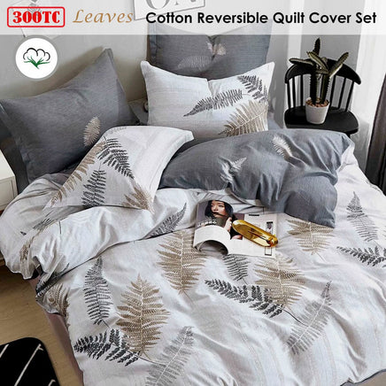 Leaves Reversible Quilt Cover Set King Home & Garden Kings Warehouse 