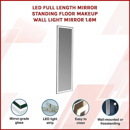 LED Full Length Mirror Standing Floor Makeup Wall Light Mirror 1.6M Home & Garden Kings Warehouse 