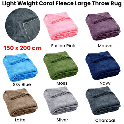 Light Weight Coral Fleece Throw Rug 150x200 cm Charcoal Home & Garden Kings Warehouse 