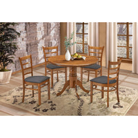 Linaria 5pc Dining Set 106cm Round Pedestral Table 4 Fabric Seat Chair - Walnut dining Kings Warehouse 
