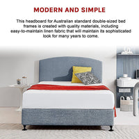 Linen Fabric Double Bed Curved Headboard Bedhead - Berlin Blue Furniture Kings Warehouse 