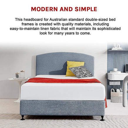 Linen Fabric Double Bed Curved Headboard Bedhead - Berlin Blue Furniture Kings Warehouse 