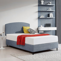 Linen Fabric Double Bed Curved Headboard Bedhead - Berlin Blue Furniture Kings Warehouse 