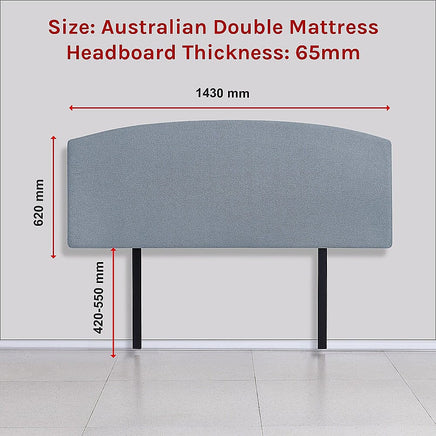Linen Fabric Double Bed Curved Headboard Bedhead - Berlin Blue Furniture Kings Warehouse 