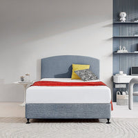 Linen Fabric Double Bed Curved Headboard Bedhead - Berlin Blue Kings Warehouse 