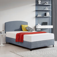 Linen Fabric Double Bed Curved Headboard Bedhead - Berlin Blue Kings Warehouse 