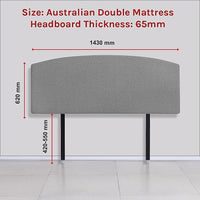 Linen Fabric Double Bed Curved Headboard Bedhead - Night Ash Furniture Kings Warehouse 