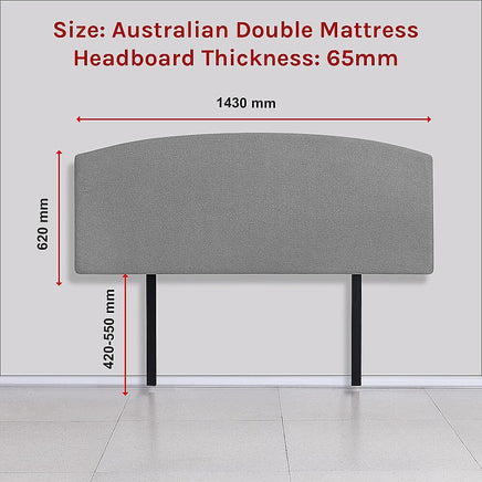 Linen Fabric Double Bed Curved Headboard Bedhead - Night Ash Furniture Kings Warehouse 