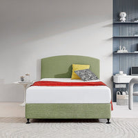 Linen Fabric Double Bed Curved Headboard Bedhead - Olive Green Furniture Kings Warehouse 