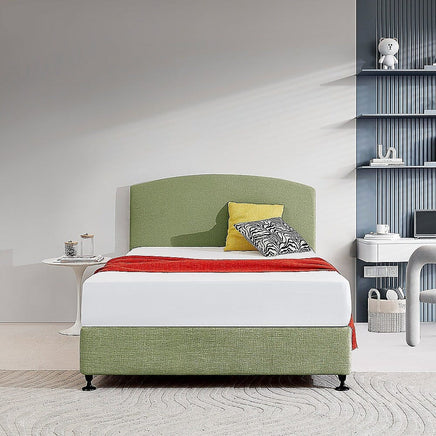 Linen Fabric Double Bed Curved Headboard Bedhead - Olive Green Furniture Kings Warehouse 