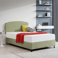 Linen Fabric Double Bed Curved Headboard Bedhead - Olive Green Furniture Kings Warehouse 