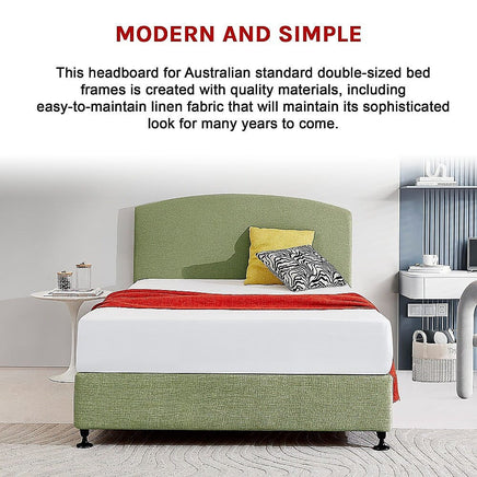 Linen Fabric Double Bed Curved Headboard Bedhead - Olive Green Furniture Kings Warehouse 
