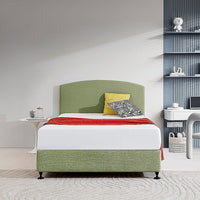 Linen Fabric Double Bed Curved Headboard Bedhead - Olive Green Kings Warehouse 