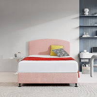 Linen Fabric Double Bed Curved Headboard Bedhead - Pale Pink Furniture Kings Warehouse 