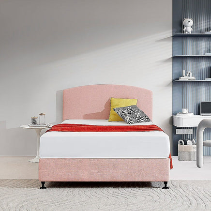 Linen Fabric Double Bed Curved Headboard Bedhead - Pale Pink Furniture Kings Warehouse 