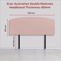 Linen Fabric Double Bed Curved Headboard Bedhead - Pale Pink Furniture Kings Warehouse 
