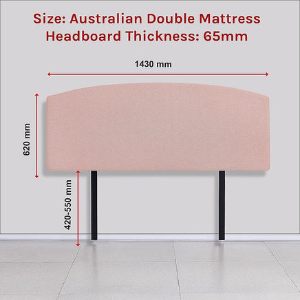 Linen Fabric Double Bed Curved Headboard Bedhead - Pale Pink Furniture Kings Warehouse 
