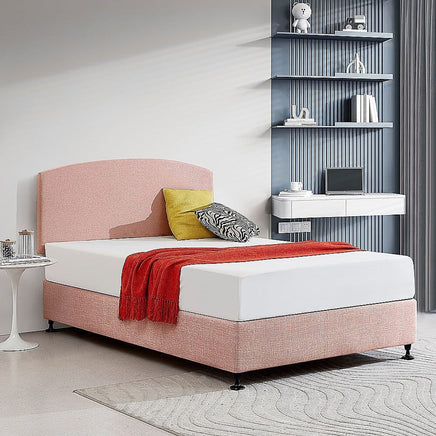 Linen Fabric Double Bed Curved Headboard Bedhead - Pale Pink Furniture Kings Warehouse 