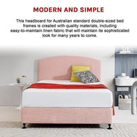 Linen Fabric Double Bed Curved Headboard Bedhead - Pale Pink Furniture Kings Warehouse 
