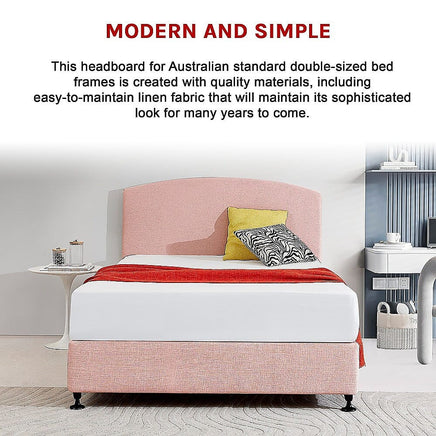 Linen Fabric Double Bed Curved Headboard Bedhead - Pale Pink Furniture Kings Warehouse 