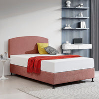 Linen Fabric Double Bed Curved Headboard Bedhead - Pearl Copper Brown Furniture Kings Warehouse 
