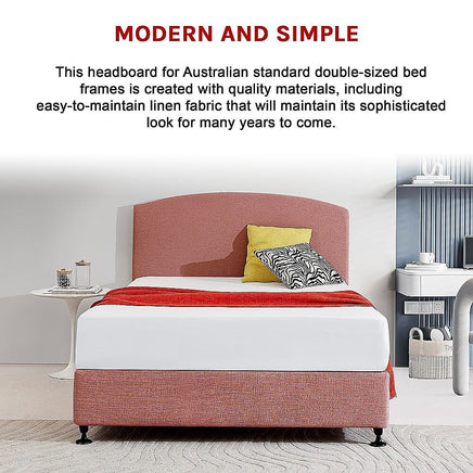 Linen Fabric Double Bed Curved Headboard Bedhead - Pearl Copper Brown Furniture Kings Warehouse 