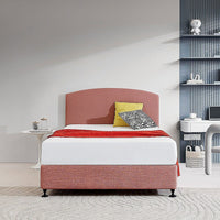 Linen Fabric Double Bed Curved Headboard Bedhead - Pearl Copper Brown Furniture Kings Warehouse 