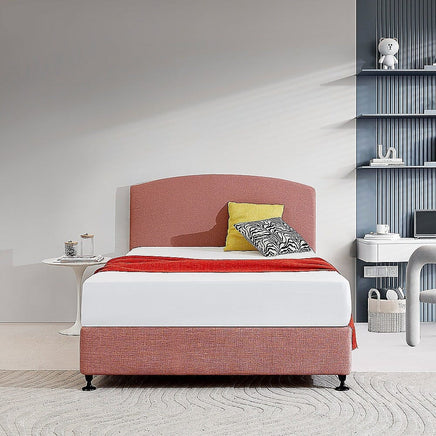 Linen Fabric Double Bed Curved Headboard Bedhead - Pearl Copper Brown Furniture Kings Warehouse 