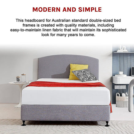 Linen Fabric Double Bed Curved Headboard Bedhead - Slate Ash Furniture Kings Warehouse 