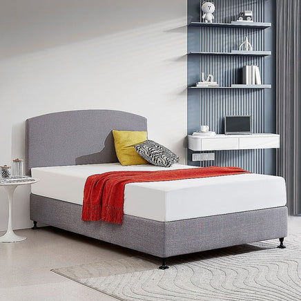 Linen Fabric Double Bed Curved Headboard Bedhead - Slate Ash Furniture Kings Warehouse 