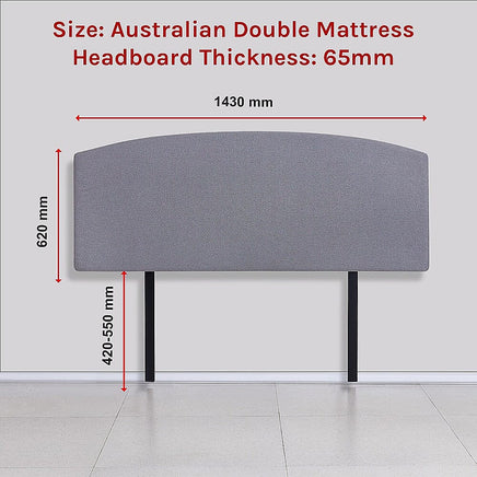 Linen Fabric Double Bed Curved Headboard Bedhead - Slate Ash Furniture Kings Warehouse 