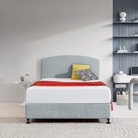 Linen Fabric Double Bed Curved Headboard Bedhead - Stone Grey Furniture Kings Warehouse 
