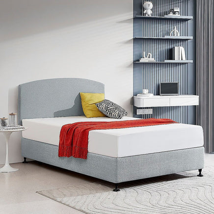 Linen Fabric Double Bed Curved Headboard Bedhead - Stone Grey Furniture Kings Warehouse 