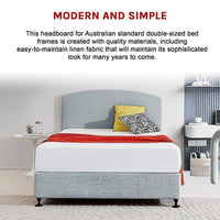 Linen Fabric Double Bed Curved Headboard Bedhead - Stone Grey Furniture Kings Warehouse 