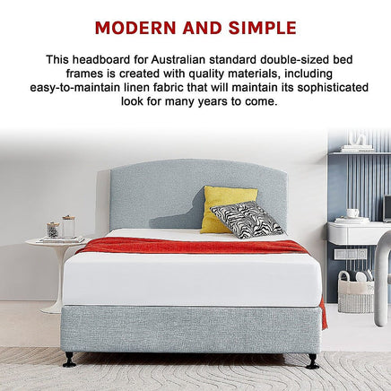 Linen Fabric Double Bed Curved Headboard Bedhead - Stone Grey Furniture Kings Warehouse 
