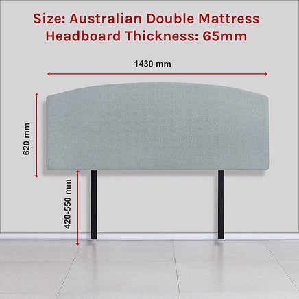 Linen Fabric Double Bed Curved Headboard Bedhead - Stone Grey Furniture Kings Warehouse 
