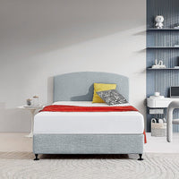 Linen Fabric Double Bed Curved Headboard Bedhead - Stone Grey Kings Warehouse 