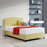 Linen Fabric Double Bed Curved Headboard Bedhead - Sulfur Yellow Furniture Kings Warehouse 