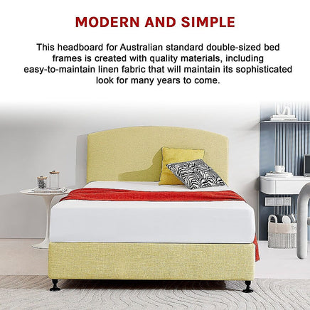 Linen Fabric Double Bed Curved Headboard Bedhead - Sulfur Yellow Furniture Kings Warehouse 