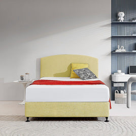 Linen Fabric Double Bed Curved Headboard Bedhead - Sulfur Yellow Furniture Kings Warehouse 